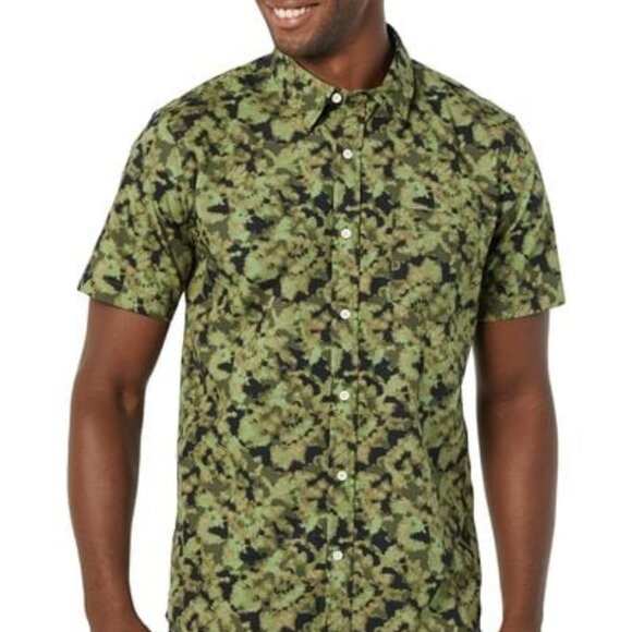 🎄NWT Goodthread Slim-Fit SS Stretch Poplin Shirt Button Down Blurred Camo M - Picture 2 of 5